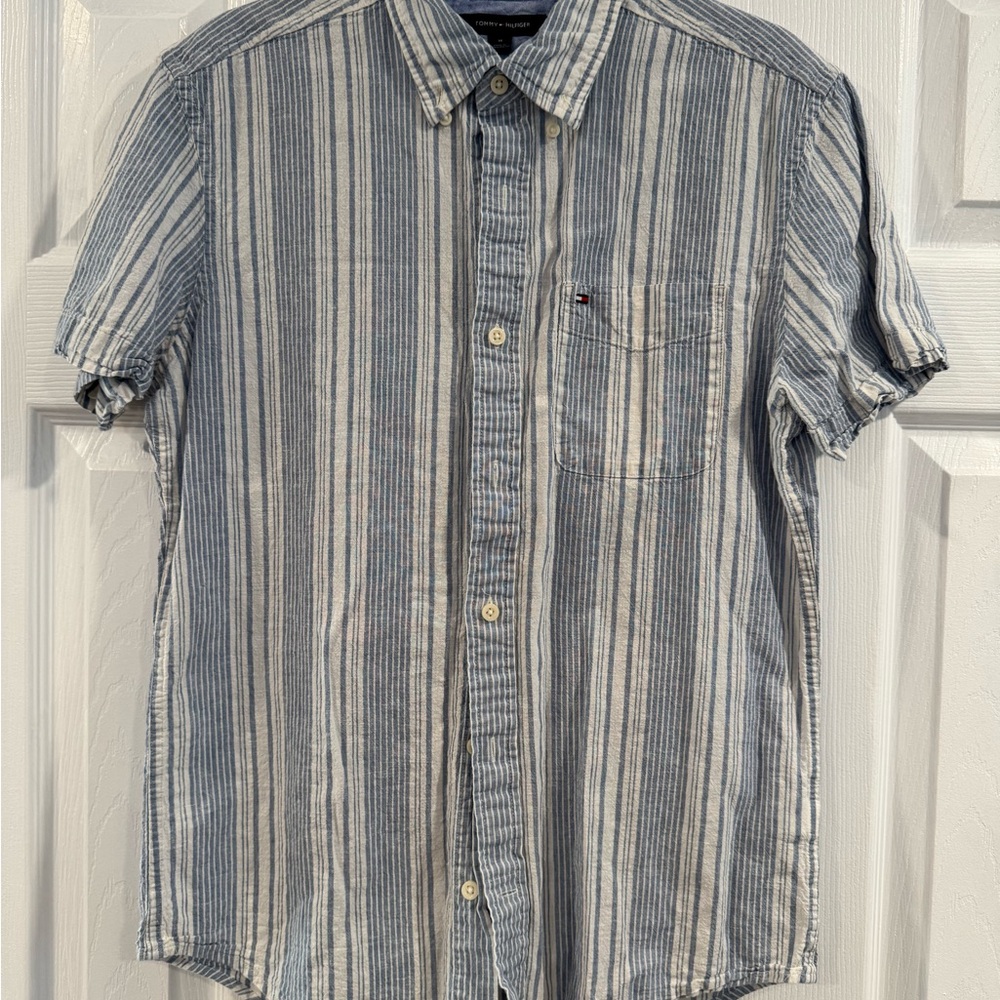 Tommy Hilfiger Striped Blue and White Button-Down Shirt